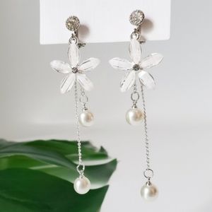 Clip On 2 Earrings In 1 Acrylic Flower Long